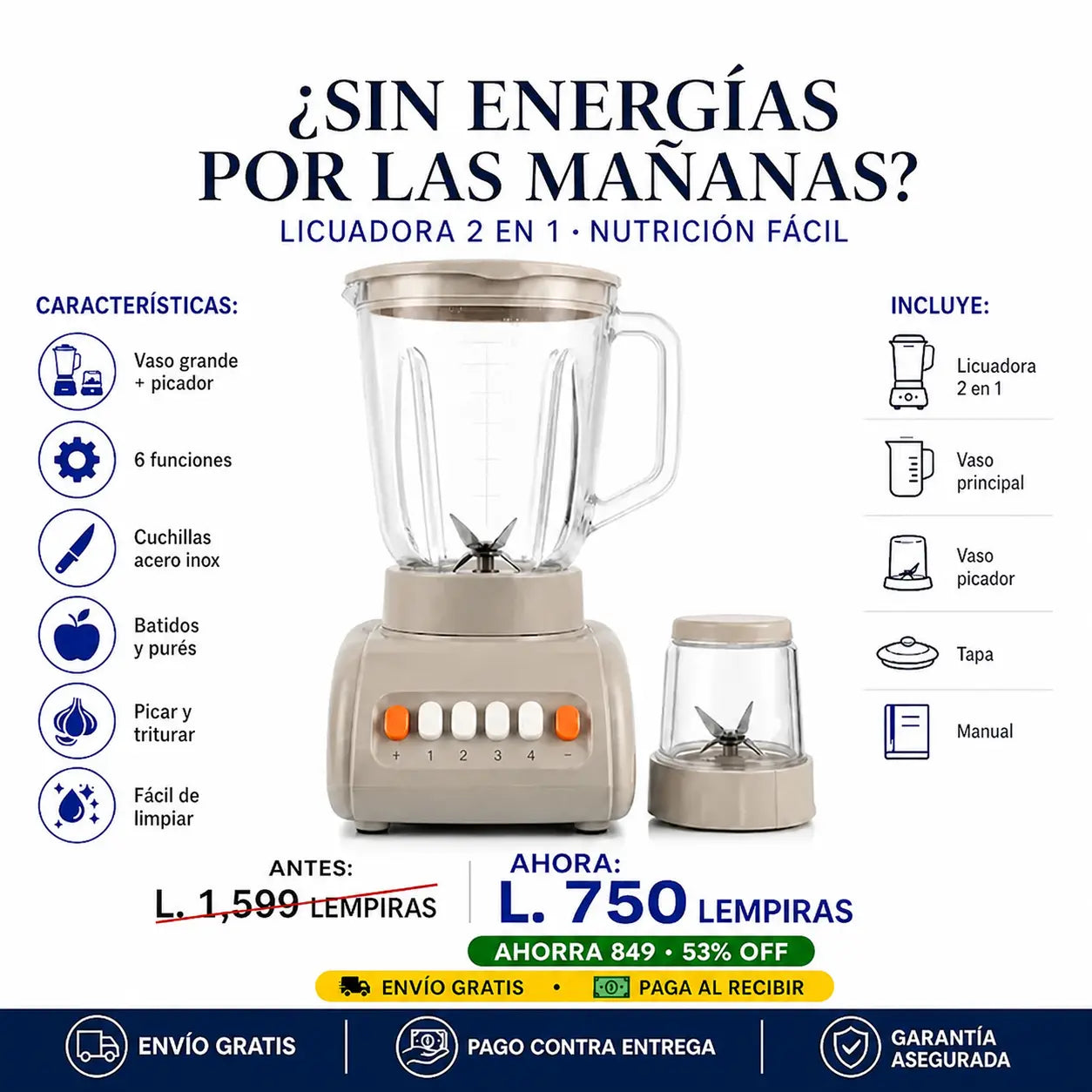 🍹 Licuadora 2 en 1 — ¡Batí, Picá y Cociná como Nunca Antes!