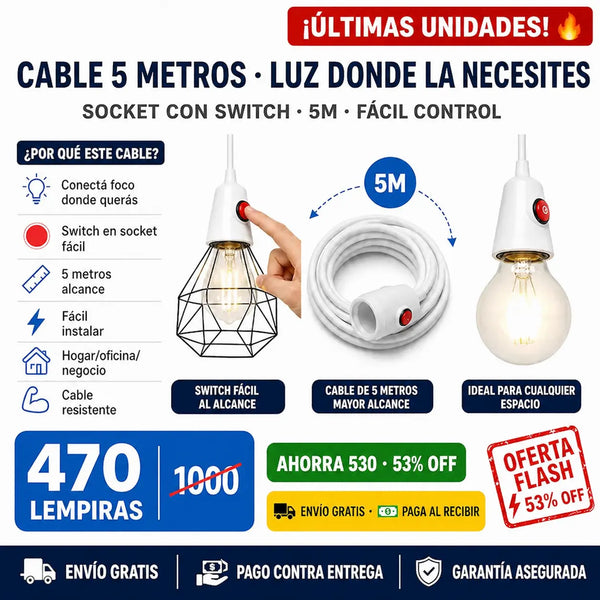 ⚡ Extensión Eléctrica 5 Metros con Switch — ¡Alcanzá Cualquier Rincón de tu Hogar!