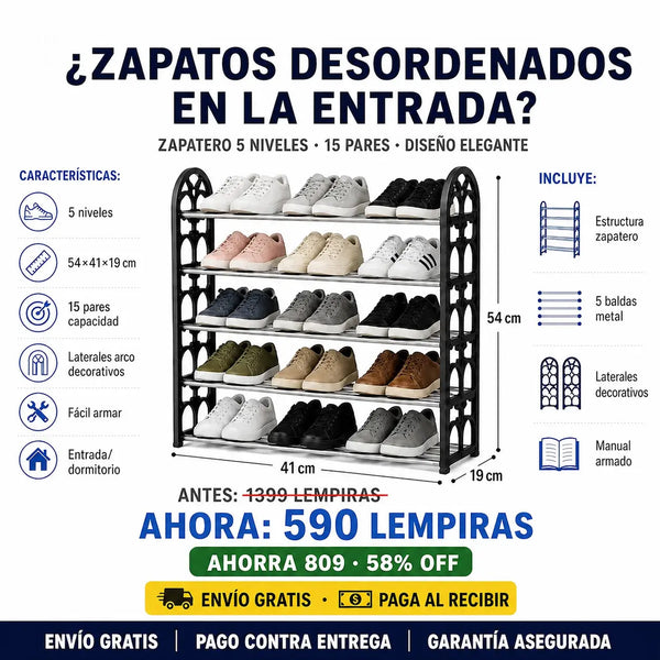 👟 Zapatero Decorativo 5 Niveles — ¡Organizá tus Zapatos con Estilo!