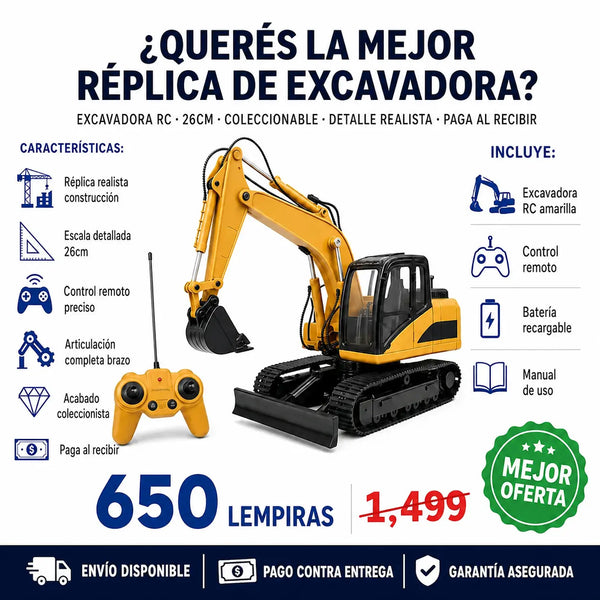 🚧🕹️ Excavadora RC a Control Remoto — Réplica Realist