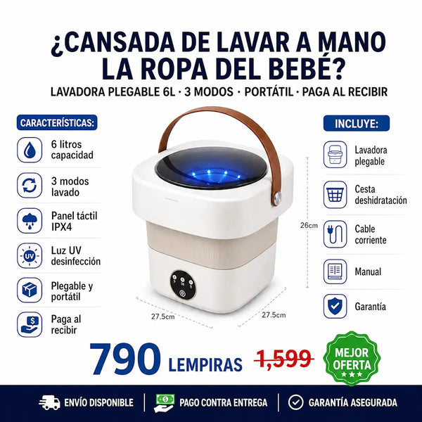 Mini Lavadora Plegable Portátil 6L — 3 Modos