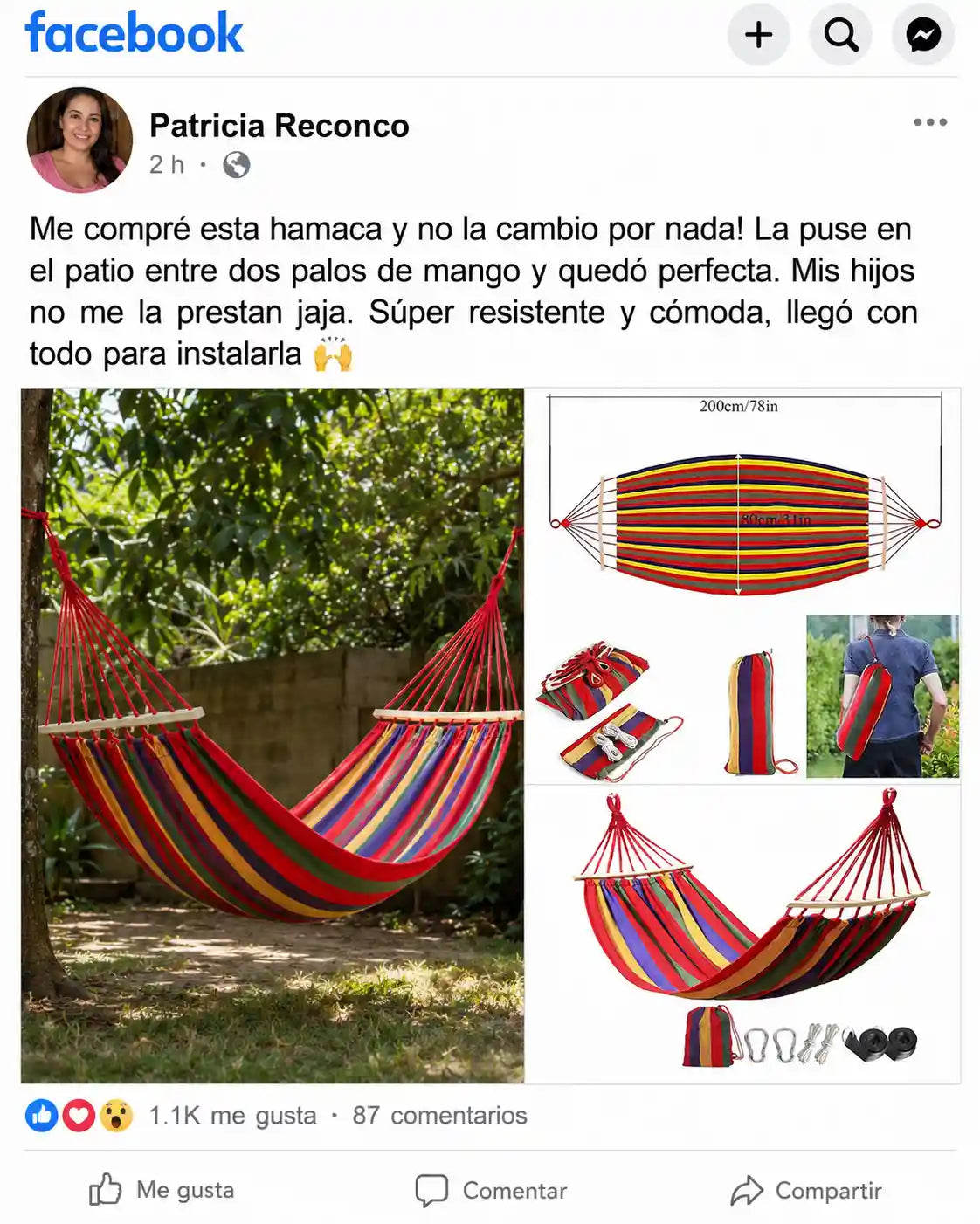 🌈 RelaxHamaca Pro Color | Hamaca de Lona con Barra de Madera | Para Jardín, Patio y Camping | Hasta 120kg | Pago al Recibir Honduras