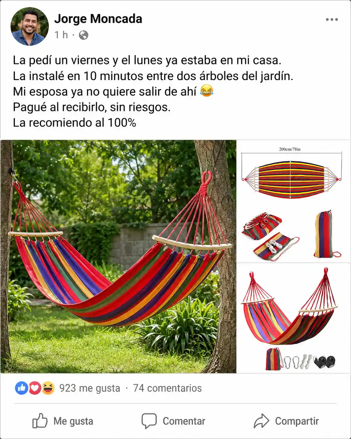 🌈 RelaxHamaca Pro Color | Hamaca de Lona con Barra de Madera | Para Jardín, Patio y Camping | Hasta 120kg | Pago al Recibir Honduras