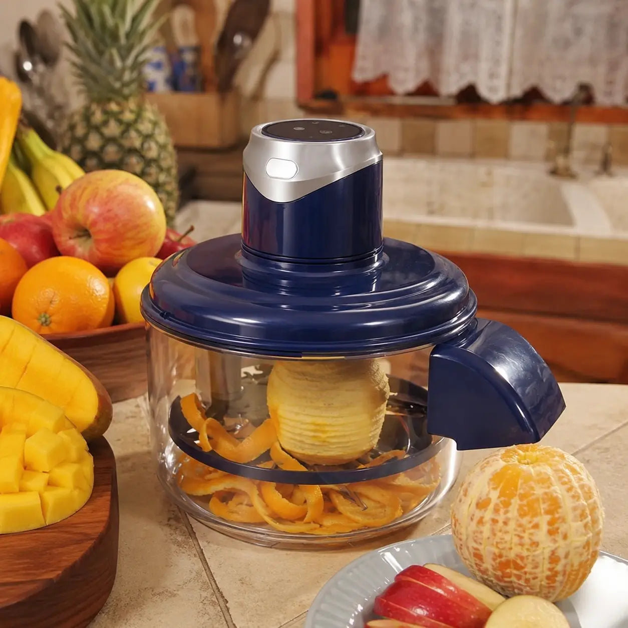 PeelPro Auto 200W | Pelador Eléctrico de Frutas con Bowl de Vidrio 2L | Pela Naranja Mango Papa y Más | USB Tipo-C | Pago al Recibir Honduras