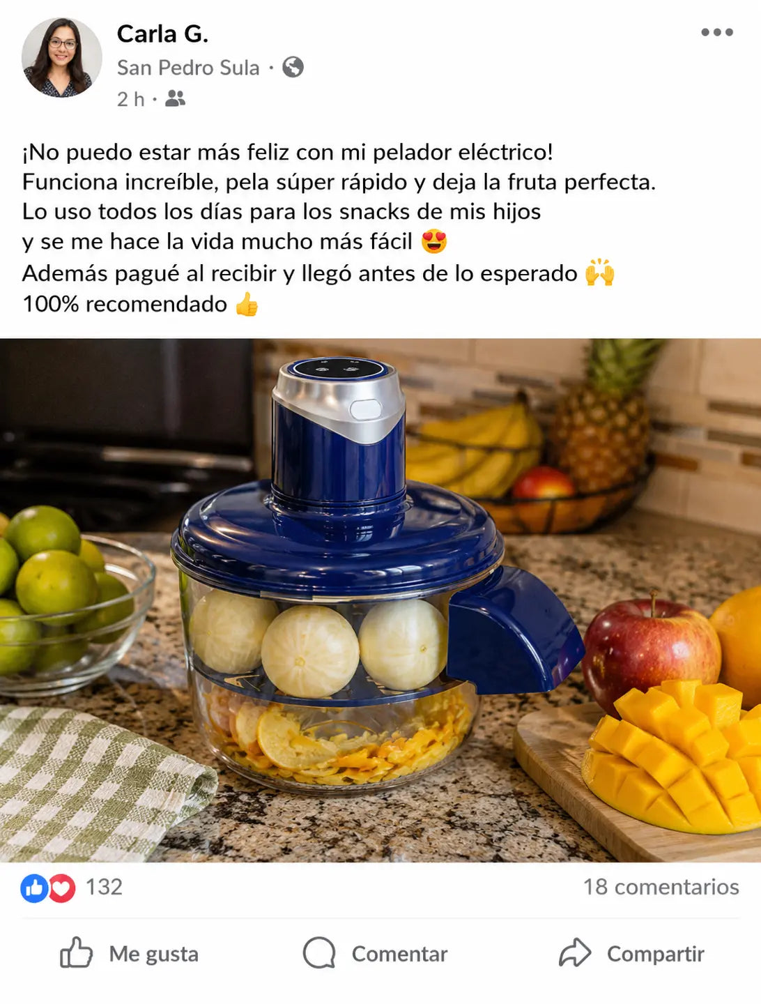 PeelPro Auto 200W | Pelador Eléctrico de Frutas con Bowl de Vidrio 2L | Pela Naranja Mango Papa y Más | USB Tipo-C | Pago al Recibir Honduras
