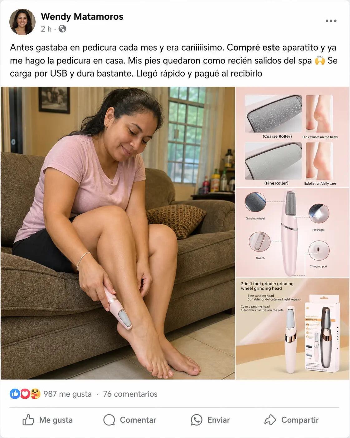 🦶 PediSmooth Pro 2en1 | Removedor Eléctrico de Callos | 2 Cabezales + Luz LED | Pies Suaves en Minutos | Recargable USB | Pago al Recibir Honduras