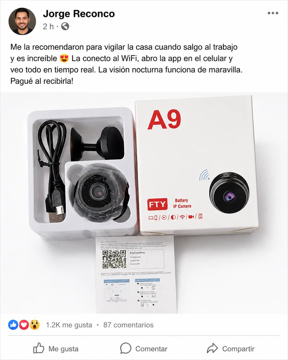 SpyCam Pro A9 WiFi | Mini Cámara Seguridad 1080P | Visión Nocturna + Detección Movimiento | Ver desde el Celular | Pago al Recibir Honduras