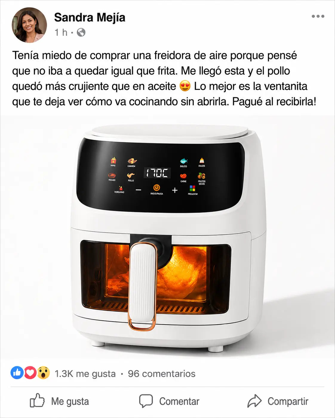 🍗 AirCrisp Pro 8L 2400W | Freidora de Aire Sin Aceite con Ventana | Pantalla Táctil | 8 Programas Automáticos | Para Toda la Familia | Pago al Recibir Honduras