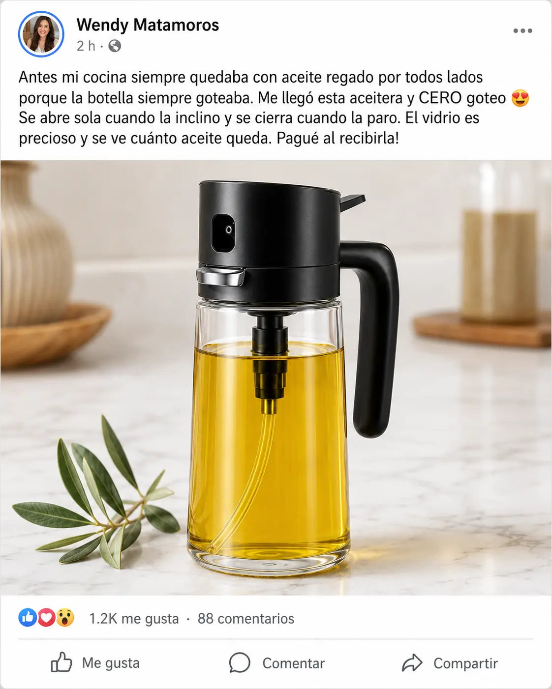 🫒 OilFlow Pro Smart | Aceitera Dispensadora con Sensor de Gravedad | Anti-Goteo | Vidrio Borosilicato 500ml | Se Cierra Sola | Pago al Recibir Honduras