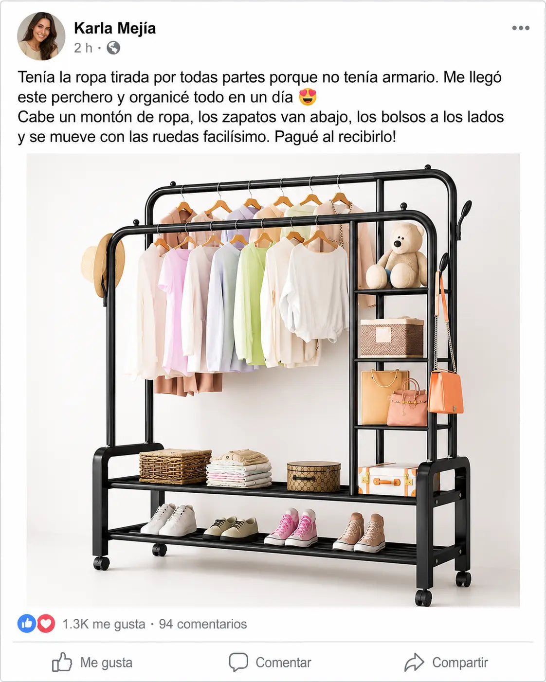 👗 ClosetPro Rack 2B | Perchero Organizador Doble Barra con Ruedas | 4 Estantes + Zapatera | 162cm Alto | Todo en Uno | Pago al Recibir Honduras