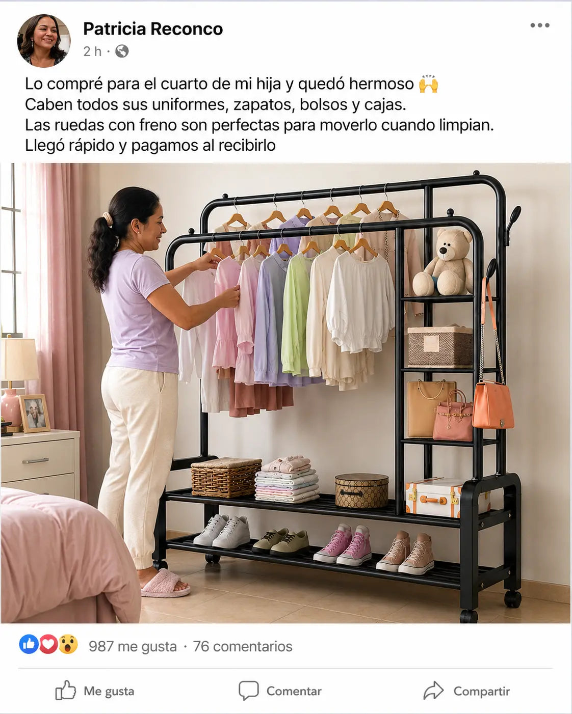 👗 ClosetPro Rack 2B | Perchero Organizador Doble Barra con Ruedas | 4 Estantes + Zapatera | 162cm Alto | Todo en Uno | Pago al Recibir Honduras