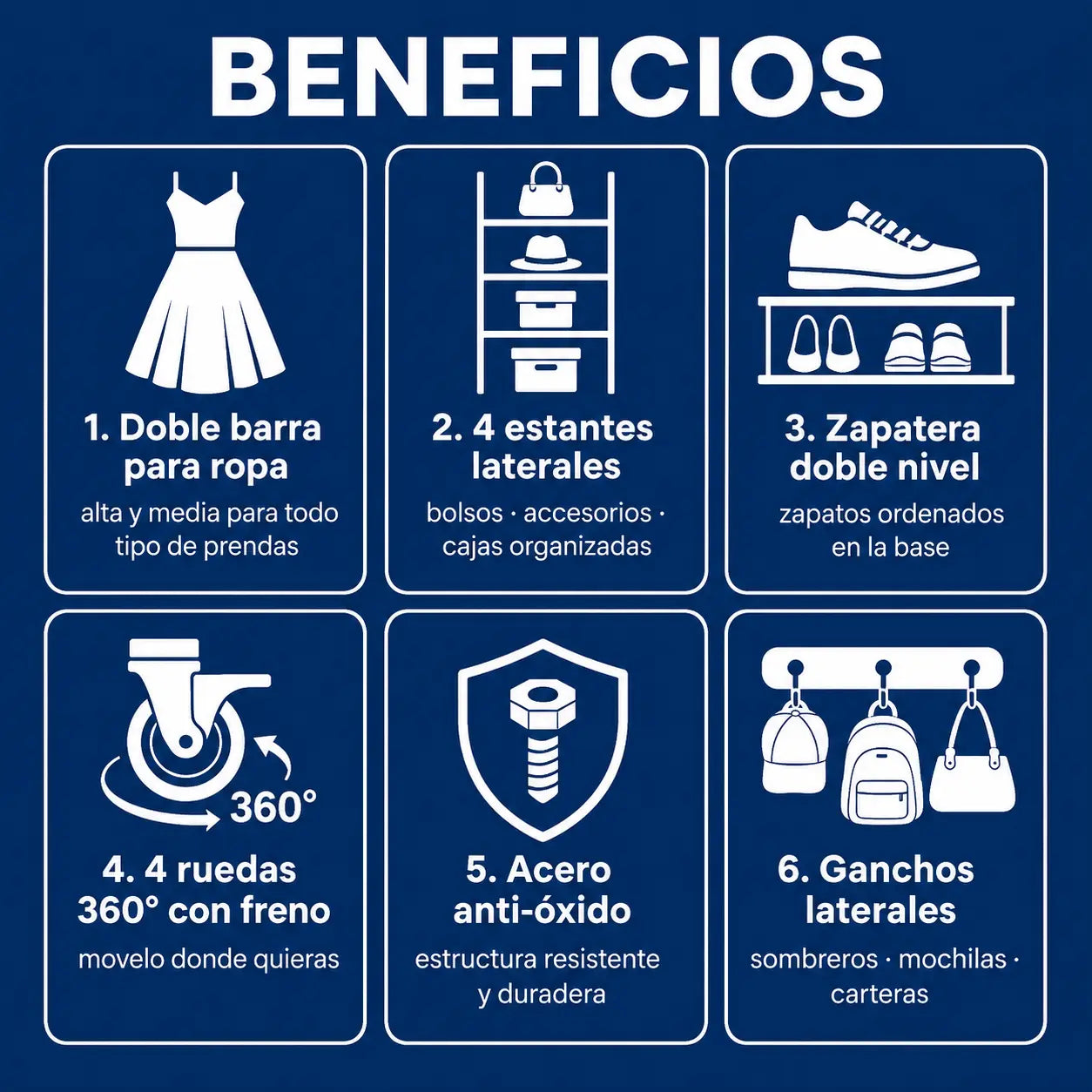 👗 ClosetPro Rack 2B | Perchero Organizador Doble Barra con Ruedas | 4 Estantes + Zapatera | 162cm Alto | Todo en Uno | Pago al Recibir Honduras