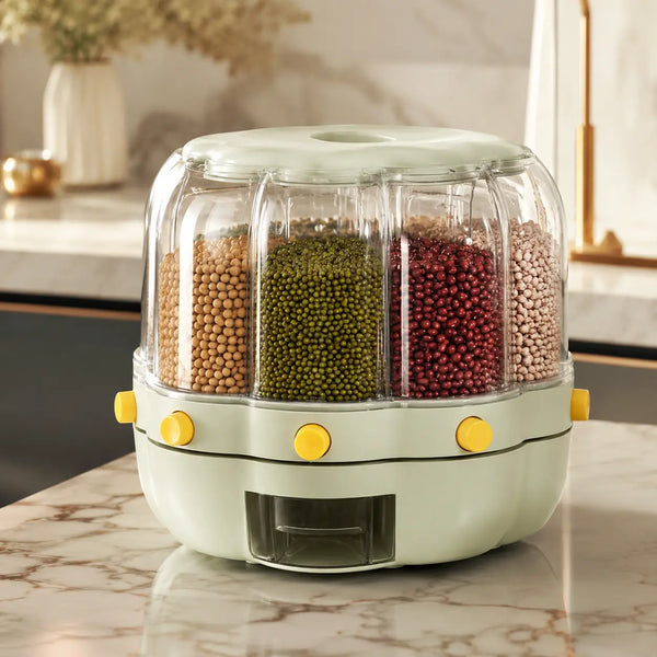 🌾 GrainSpin Pro 360 | Dispensador Giratorio de Granos 6 Compartimentos | Organiza tu Cocina | Hermético Anti-Insectos | Pago al Recibir Honduras