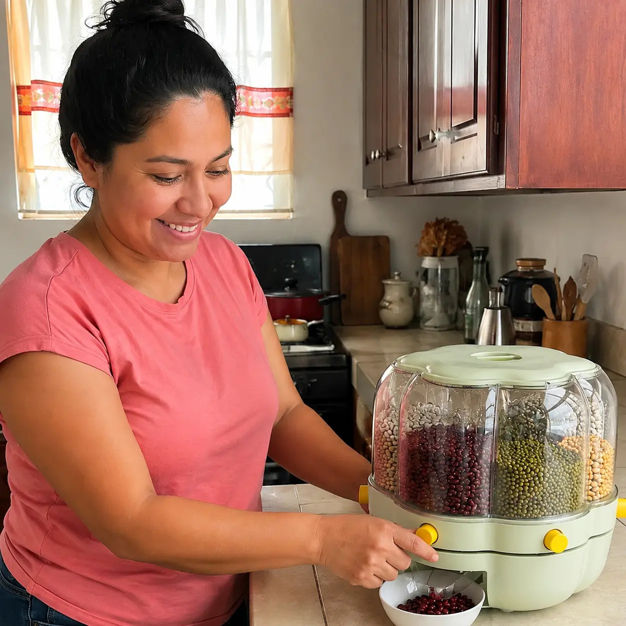 🌾 GrainSpin Pro 360 | Dispensador Giratorio de Granos 6 Compartimentos | Organiza tu Cocina | Hermético Anti-Insectos | Pago al Recibir Honduras