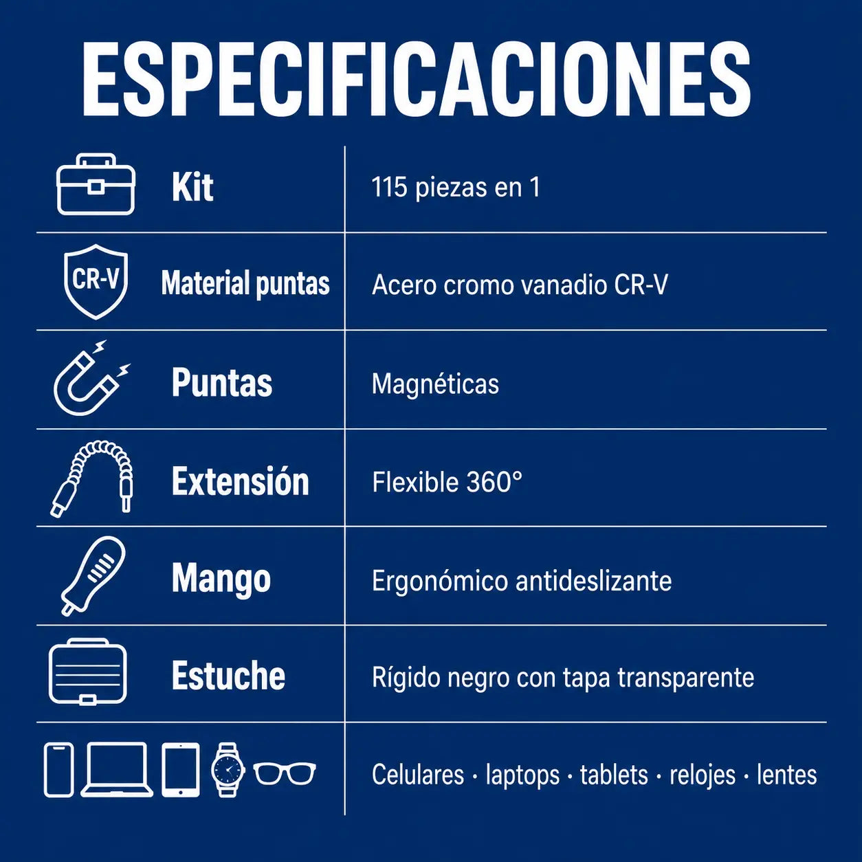 FixPro Kit 115en1 | Destornilladores de Precisión Magnéticos con Extensión Flexible y Estuche | Acero CR-V | Repara Celulares Laptops y Tablets | Pago al Recibir Honduras