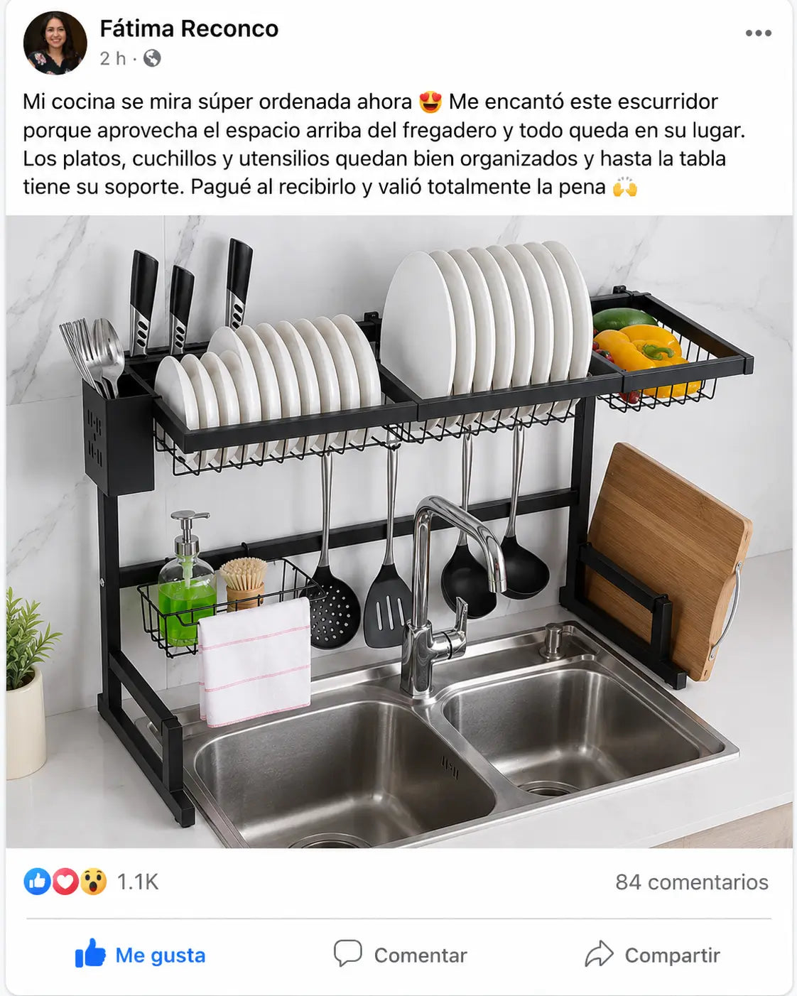 DrainPro Rack 2 Niveles | Escurridor Organizador de Cocina sobre Fregadero con Accesorios Completos | Acero Negro Mate | Ganchos Portacubiertos y Porta Tabla | Pago al Recibir Honduras