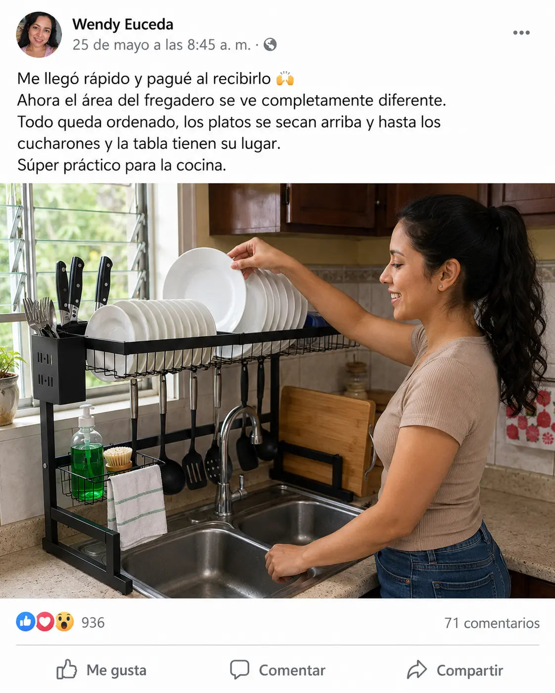DrainPro Rack 2 Niveles | Escurridor Organizador de Cocina sobre Fregadero con Accesorios Completos | Acero Negro Mate | Ganchos Portacubiertos y Porta Tabla | Pago al Recibir Honduras