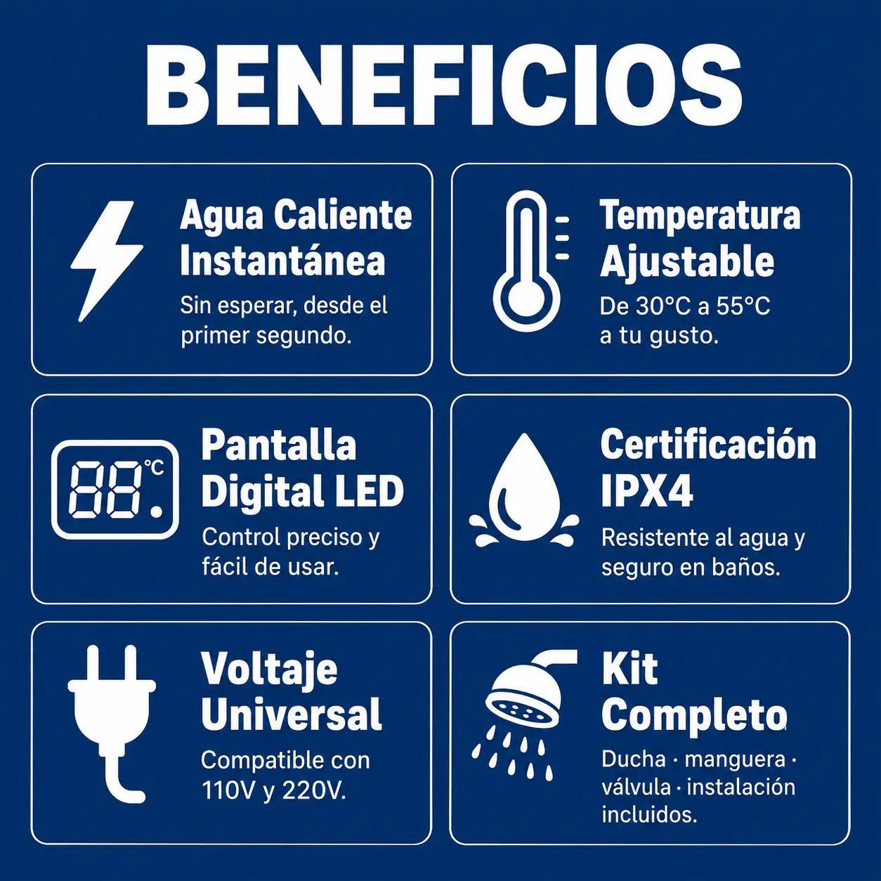 AquaHeat Pro 5500W | Calentador Eléctrico Instantáneo con Ducha Pantalla Digital y Válvula Termostática | 110-220V | Temperatura 30-55°C | Pago al Recibir Honduras