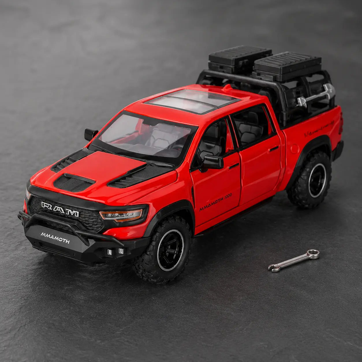 Dodge RAM Mammoth Pro 1:32 | Pick-Up Die-Cast con Luces Sonido Puertas que Abren y Accesorios | Escala 1:32 | Zinc y Goma | Pago al Recibir Honduras