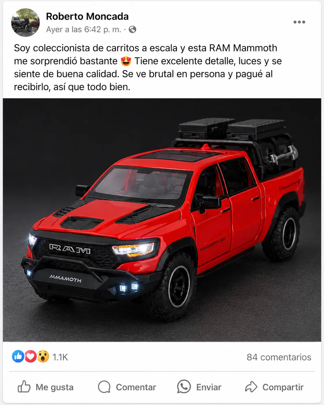 Dodge RAM Mammoth Pro 1:32 | Pick-Up Die-Cast con Luces Sonido Puertas que Abren y Accesorios | Escala 1:32 | Zinc y Goma | Pago al Recibir Honduras