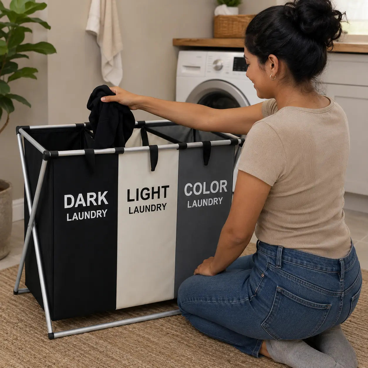 CleanSort Pro 3en1 | Cesto Organizador de Ropa Plegable | Separa Ropa Oscura Clara y de Color | 3 Compartimentos 150L | Pago al Recibir Honduras