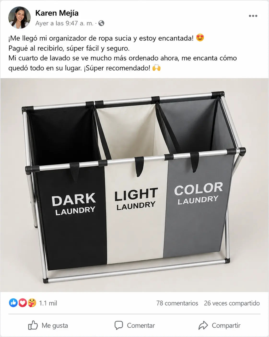 CleanSort Pro 3en1 | Cesto Organizador de Ropa Plegable | Separa Ropa Oscura Clara y de Color | 3 Compartimentos 150L | Pago al Recibir Honduras