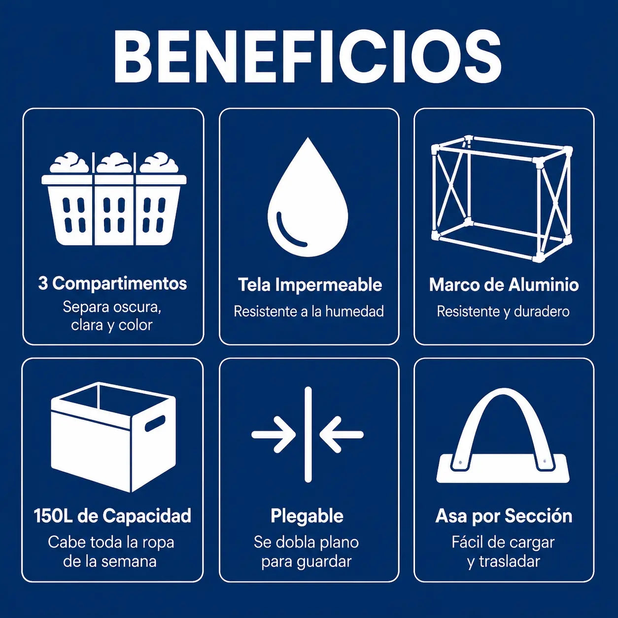 CleanSort Pro 3en1 | Cesto Organizador de Ropa Plegable | Separa Ropa Oscura Clara y de Color | 3 Compartimentos 150L | Pago al Recibir Honduras