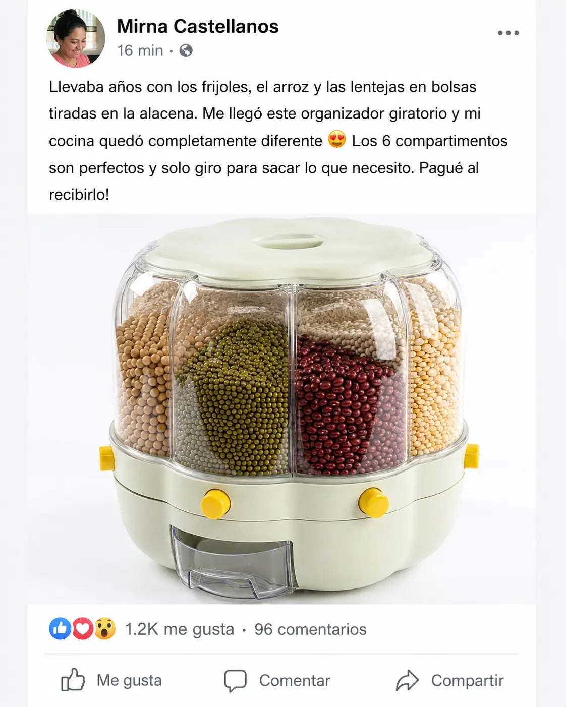 🌾 GrainSpin Pro 360 | Dispensador Giratorio de Granos 6 Compartimentos | Organiza tu Cocina | Hermético Anti-Insectos | Pago al Recibir Honduras