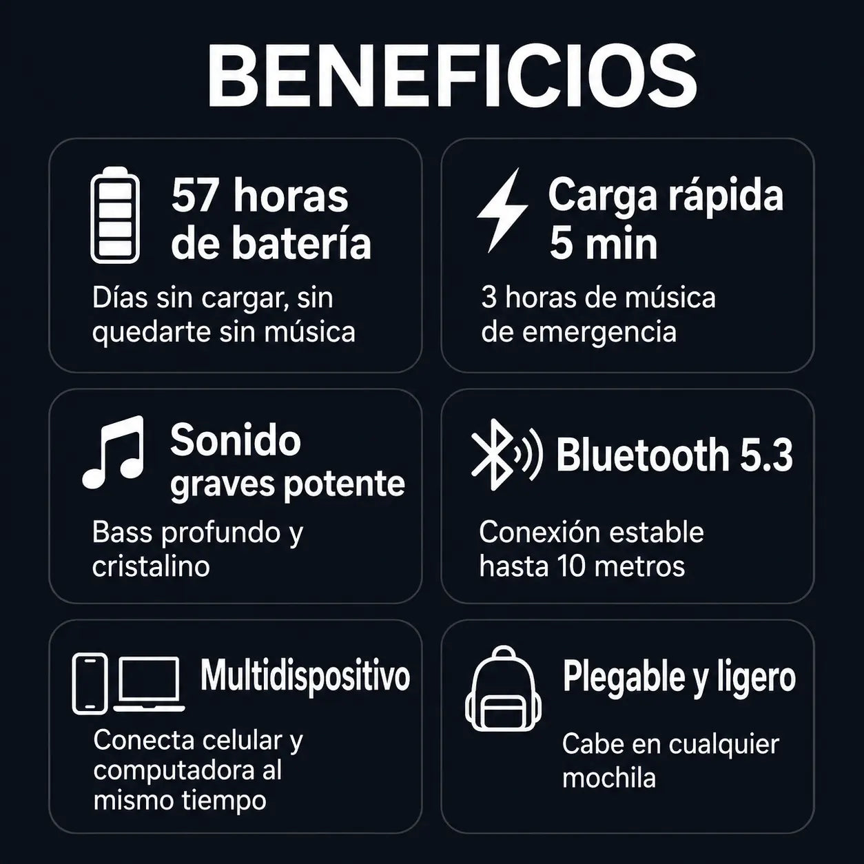 BassMax Pro | Audífonos Bluetooth 5.3 con 57 Horas de Batería Sonido Graves Potente y Carga Rápida | Plegable | Micrófono Integrado | Pago al Recibir Honduras