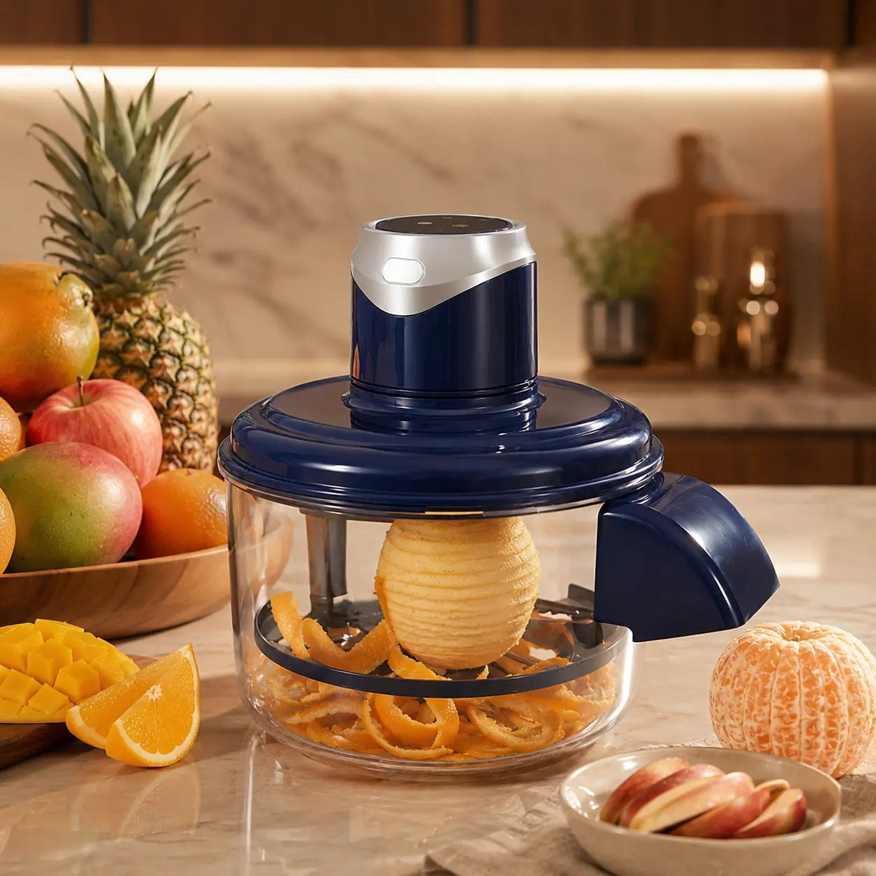 PeelPro Auto 200W | Pelador Eléctrico de Frutas con Bowl de Vidrio 2L | Pela Naranja Mango Papa y Más | USB Tipo-C | Pago al Recibir Honduras