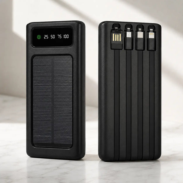 SolarCharge Pro 30000mAh | Power Bank Solar con 4 Cables Integrados y Carga Múltiple | Pago al Recibir Honduras