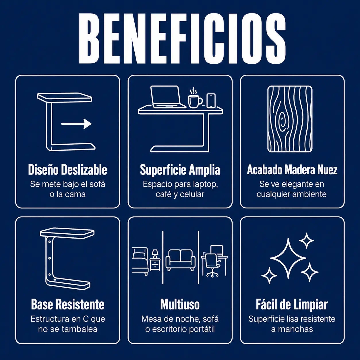 MesaSlide Nuez Pro | Se Desliza Bajo tu Sofá o Cama | Acabado Madera Elegante | Espacio para Laptop y Café | Pago al Recibir Honduras