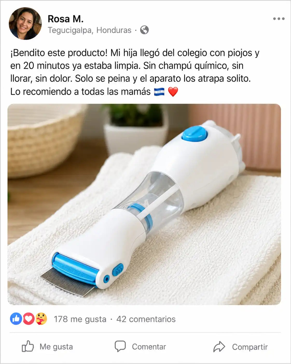 LiceOff Pro | Eliminador Eléctrico de Piojos y Liendres con Succión y Peine Acero Inoxidable | Sin Químicos | Luz LED | Seguro para Niños y Adultos | Pago al Recibir Honduras