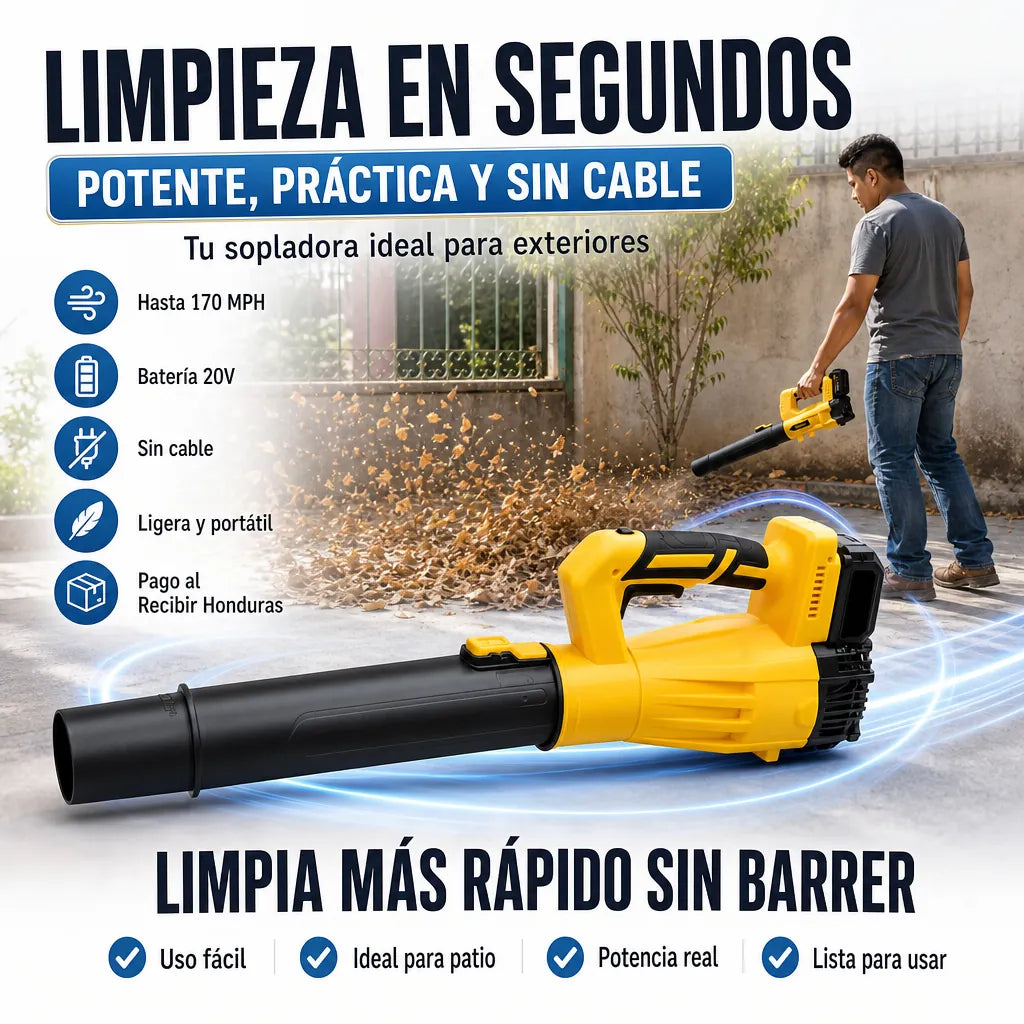 | Sopladora de Hojas Sin Cable | Hasta 170 MPH | AirBlast Pro Batería Recargable 20V | Pago al Recibir Honduras
