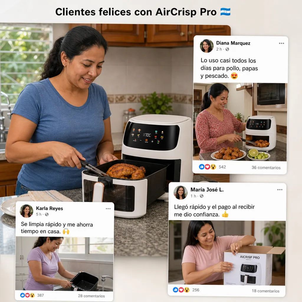 Freidora de Aire Sin Aceite | AirCrisp Pro 8L 2400W | Pantalla Táctil | 8 Programas Automáticos | Para Toda la Familia | Pago al Recibir Honduras