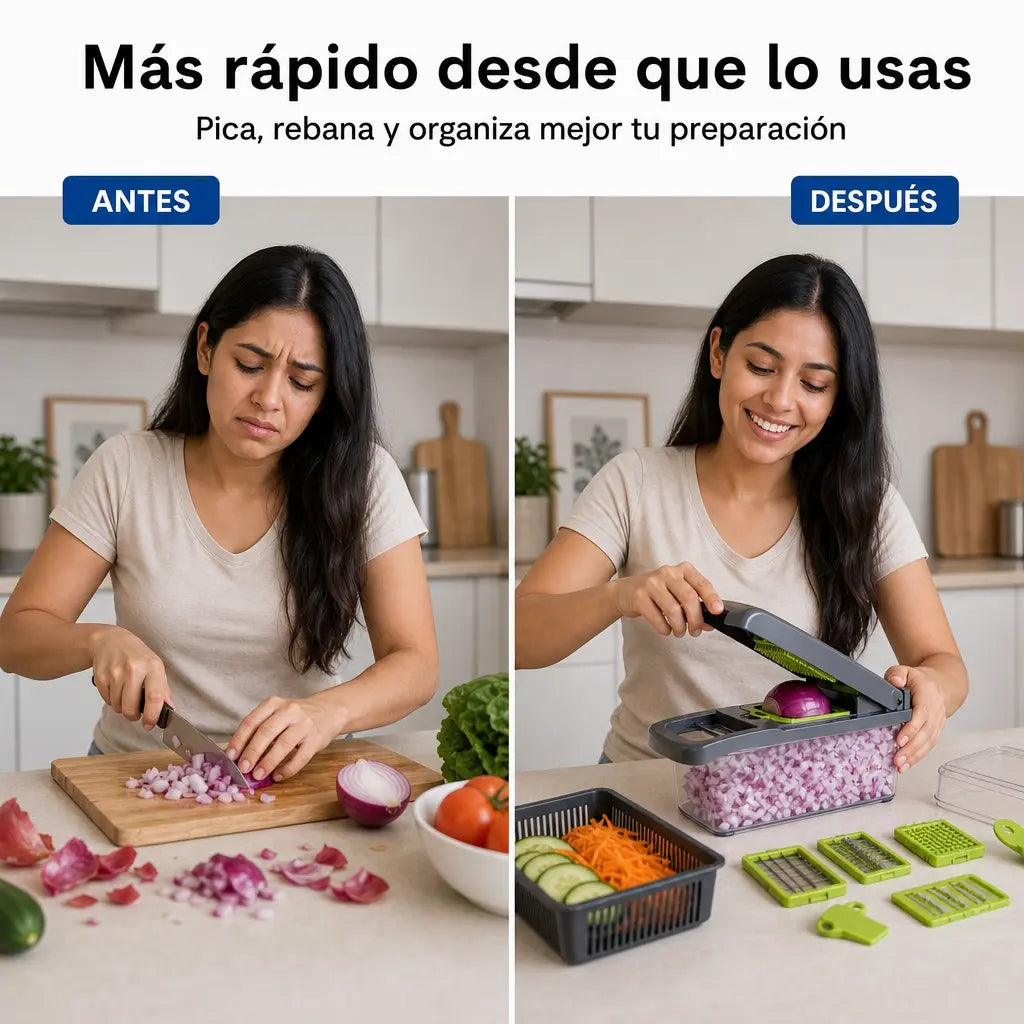 Cortadora de Verduras 14 en 1 | 8 Cuchillas de Acero | Pica, Rebana y Ralla en Minutos | Sin Llorar Picando Cebolla | Pago al Recibir Honduras