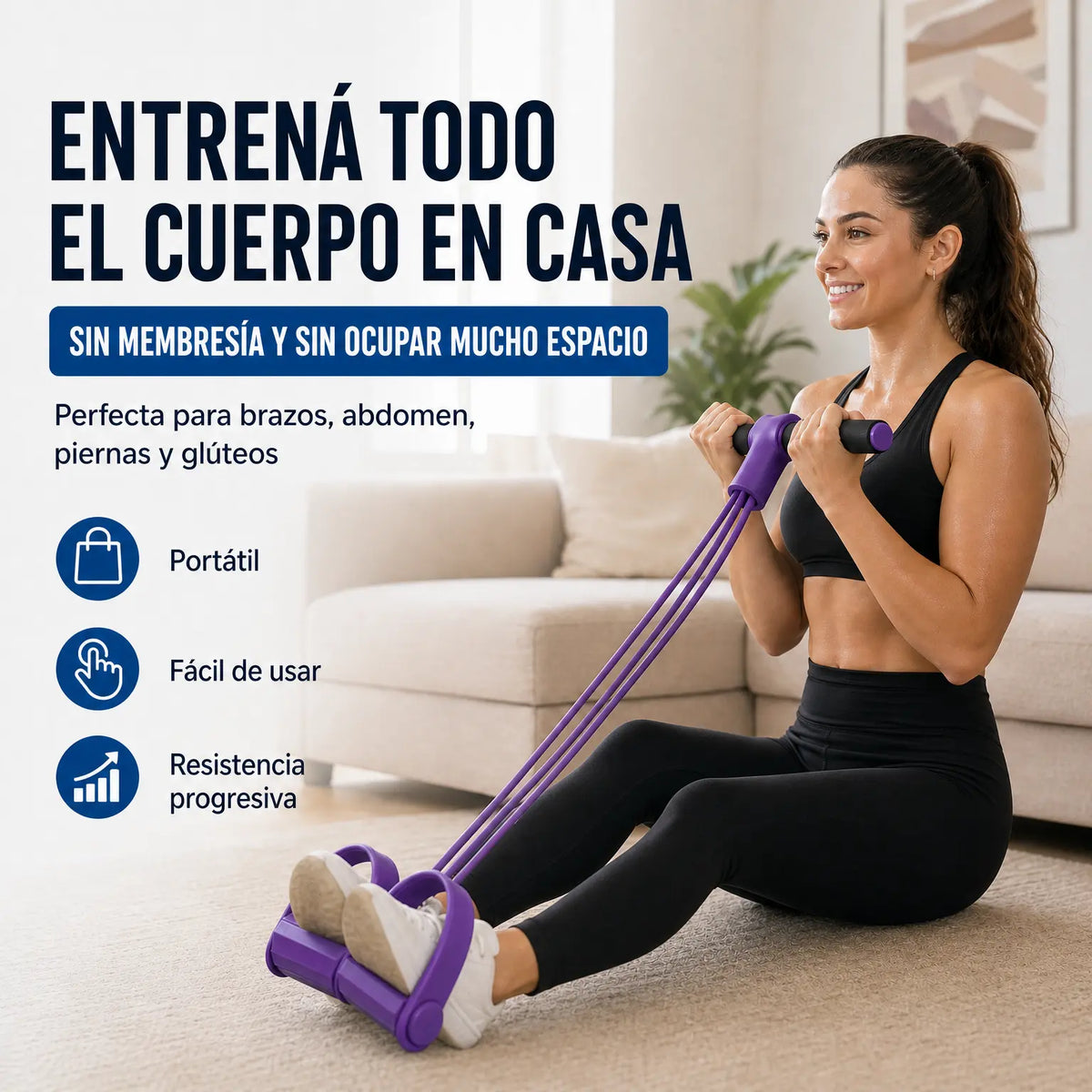 Banda de Resistencia con Pedal 4 Tubos | Gimnasio en Casa para Brazos, Abdomen y Piernas | Pago al Recibir Honduras