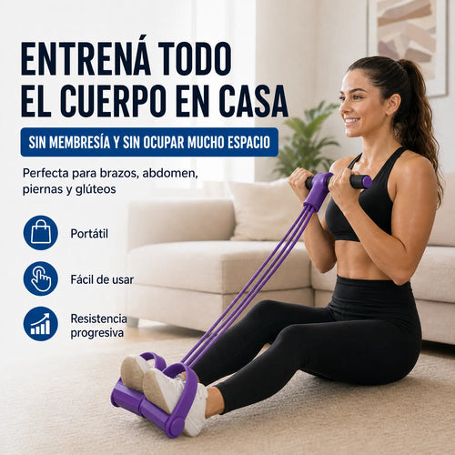 Banda de Resistencia con Pedal 4 Tubos | Gimnasio en Casa para Brazos, Abdomen y Piernas | Pago al Recibir Honduras