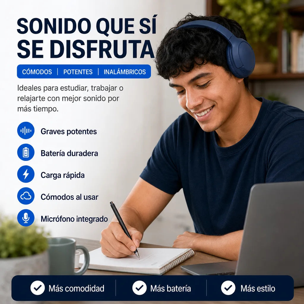 BassMax Pro | Audífonos Bluetooth 5.3 con 57 Horas de Batería Sonido Graves Potente y Carga Rápida | Plegable | Micrófono Integrado | Pago al Recibir Honduras