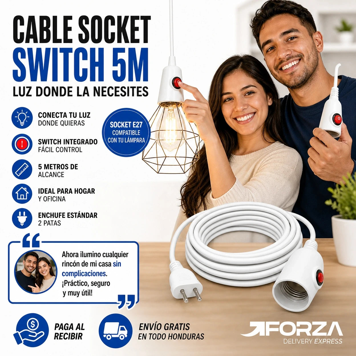 ⚡ Extensión Eléctrica 5 Metros con Switch — ¡Alcanzá Cualquier Rincón de tu Hogar!
