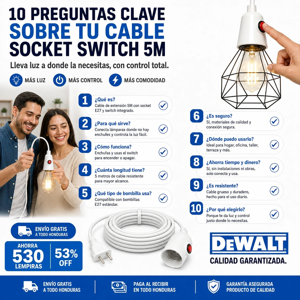 ⚡ Extensión Eléctrica 5 Metros con Switch — ¡Alcanzá Cualquier Rincón de tu Hogar!