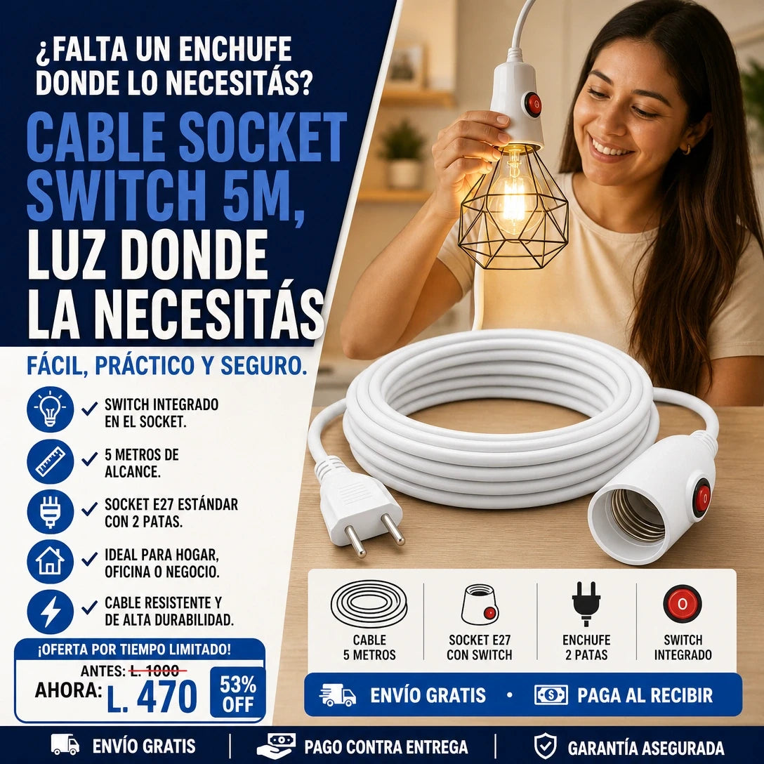 ⚡ Extensión Eléctrica 5 Metros con Switch — ¡Alcanzá Cualquier Rincón de tu Hogar!
