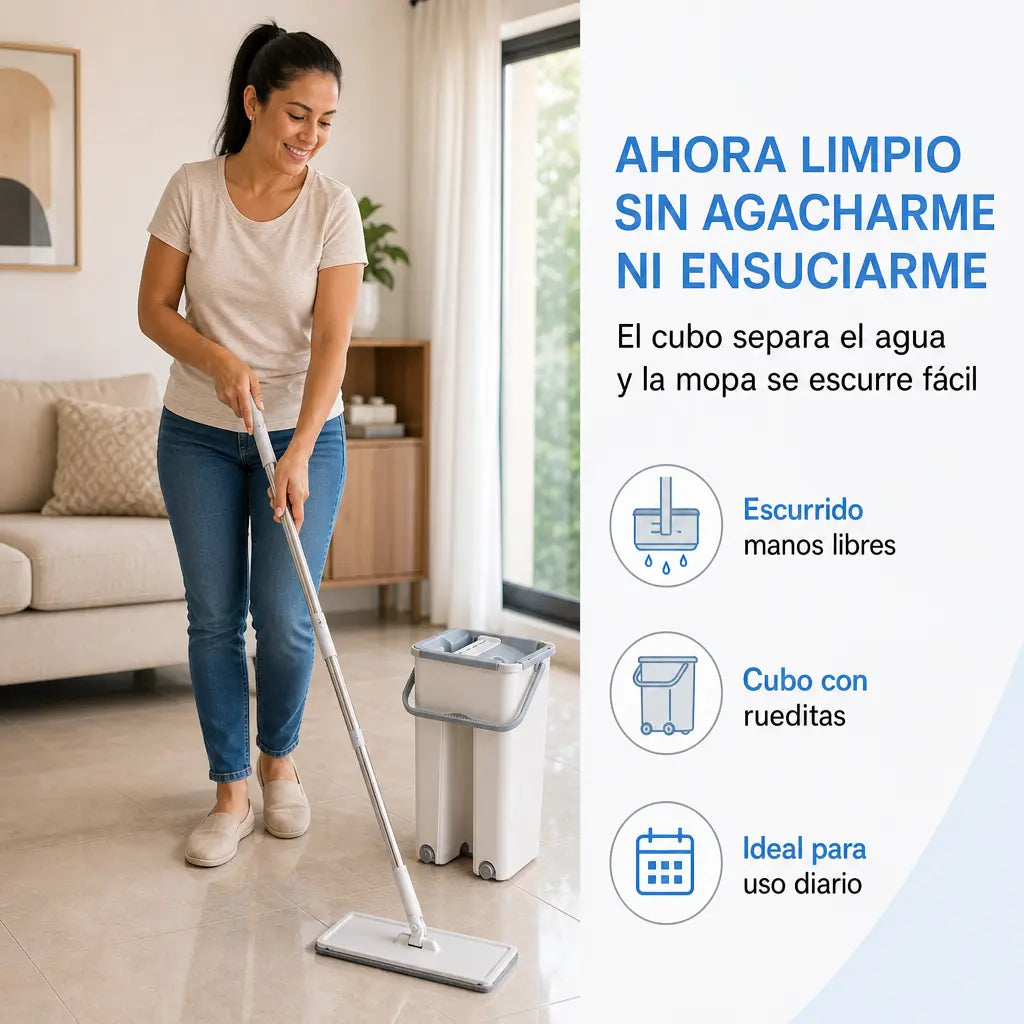 Mopa Plana con Cubo Separador CleanScratch Pro Mopa con Escurrido Manos Libres, Giro 360° y Limpieza Sin Agacharte | Pago al Recibir Honduras
