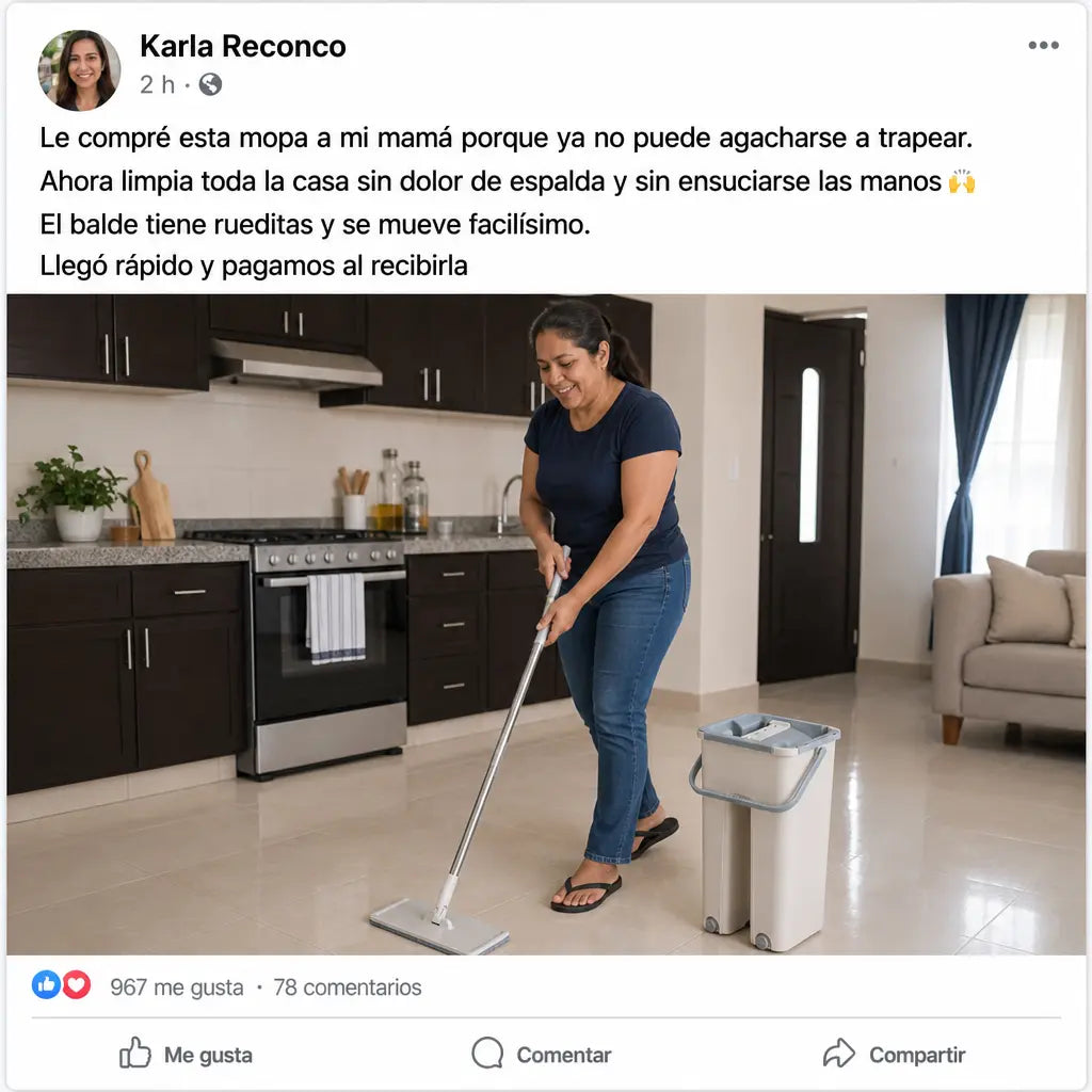 Mopa Plana con Cubo Separador CleanScratch Pro Mopa con Escurrido Manos Libres, Giro 360° y Limpieza Sin Agacharte | Pago al Recibir Honduras