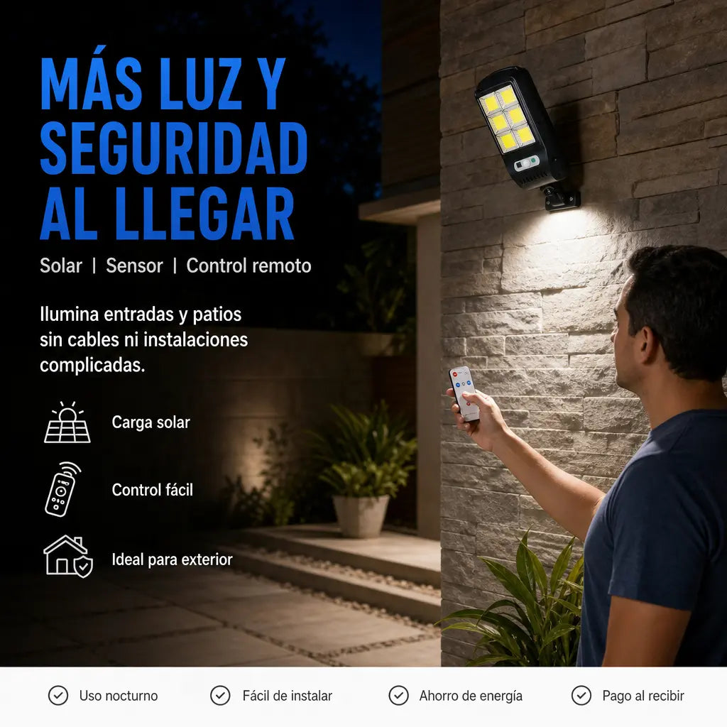 Lámpara Solar LED con Sensor de Movimiento y Control Remoto — Iluminación Gratis y Más Seguridad