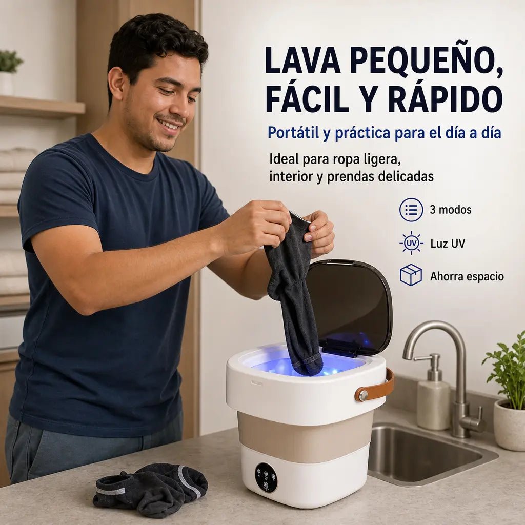 Lavadora Plegable Portátil 6L | 3 Modos + Luz UV | Lava Ropa Pequeña Donde Sea | Pago al Recibir Honduras
