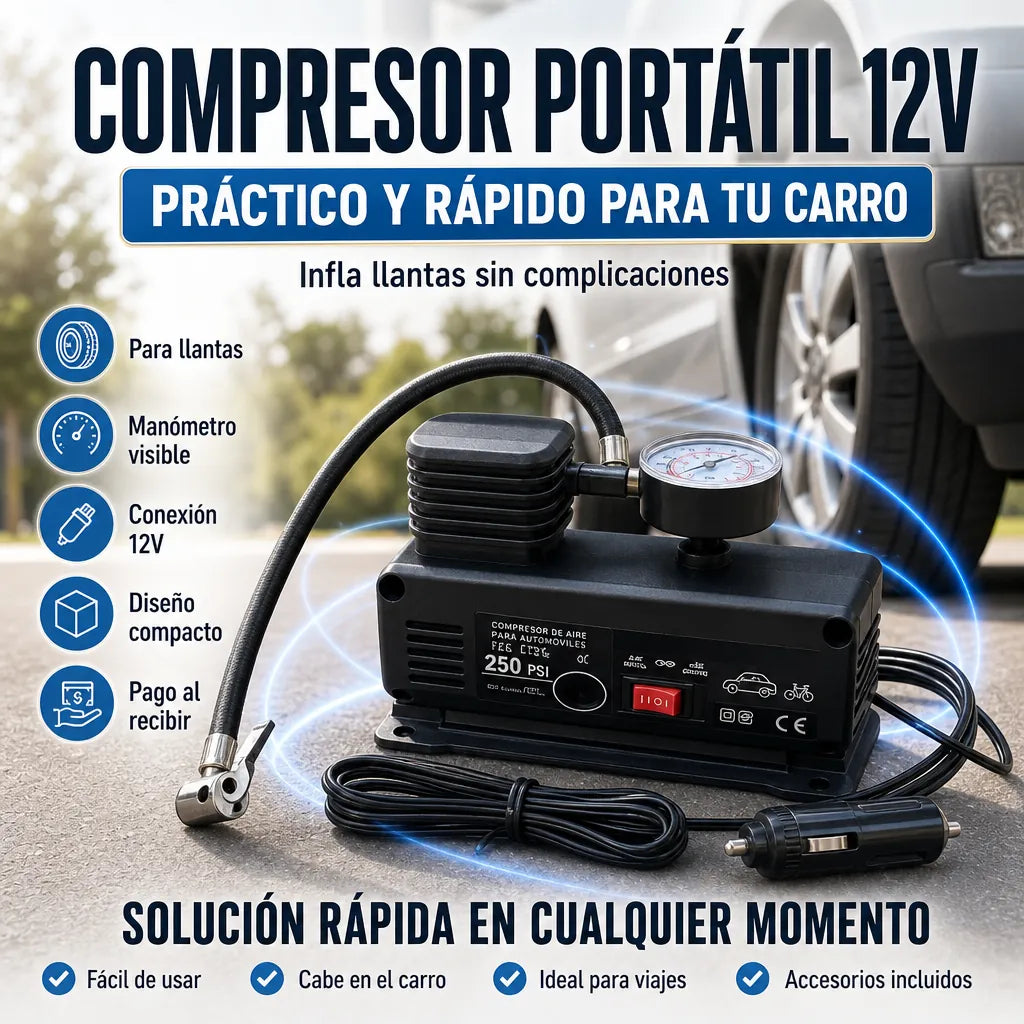 | Compresor de Aire Portátil |AirPump Pro 250 PSI | Para Carro, Moto y Más | Pago al Recibir Honduras