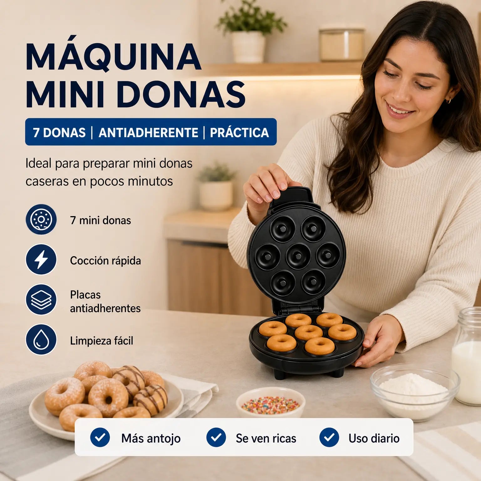 Máquina para Hacer 7 Mini Donas | Sin Freír + Placas Antiadherentes | Lista en Minutos | Pago al Recibir Honduras