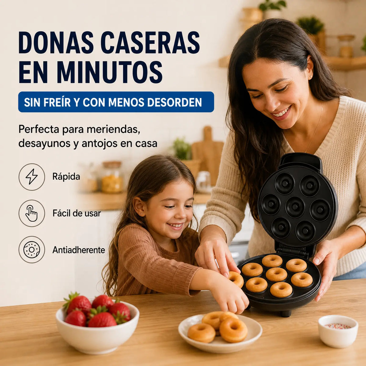 Máquina para Hacer 7 Mini Donas | Sin Freír + Placas Antiadherentes | Lista en Minutos | Pago al Recibir Honduras