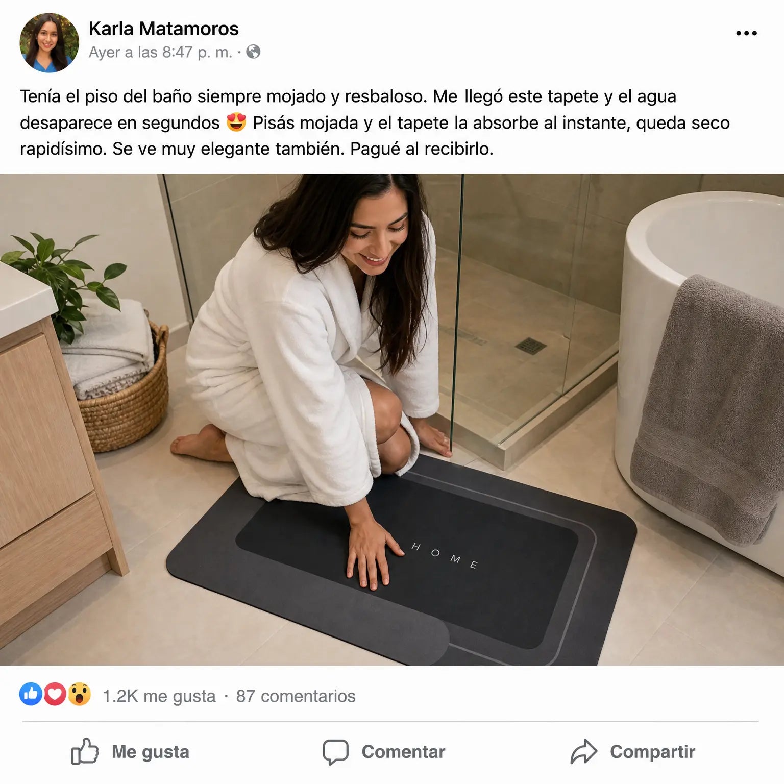 Tapete de Baño Super Absorbente 4 Capas | DryHome Mat | Secado en 15 Segundos | Antideslizante | Barro de Diatomeas | Pago al Recibir Honduras